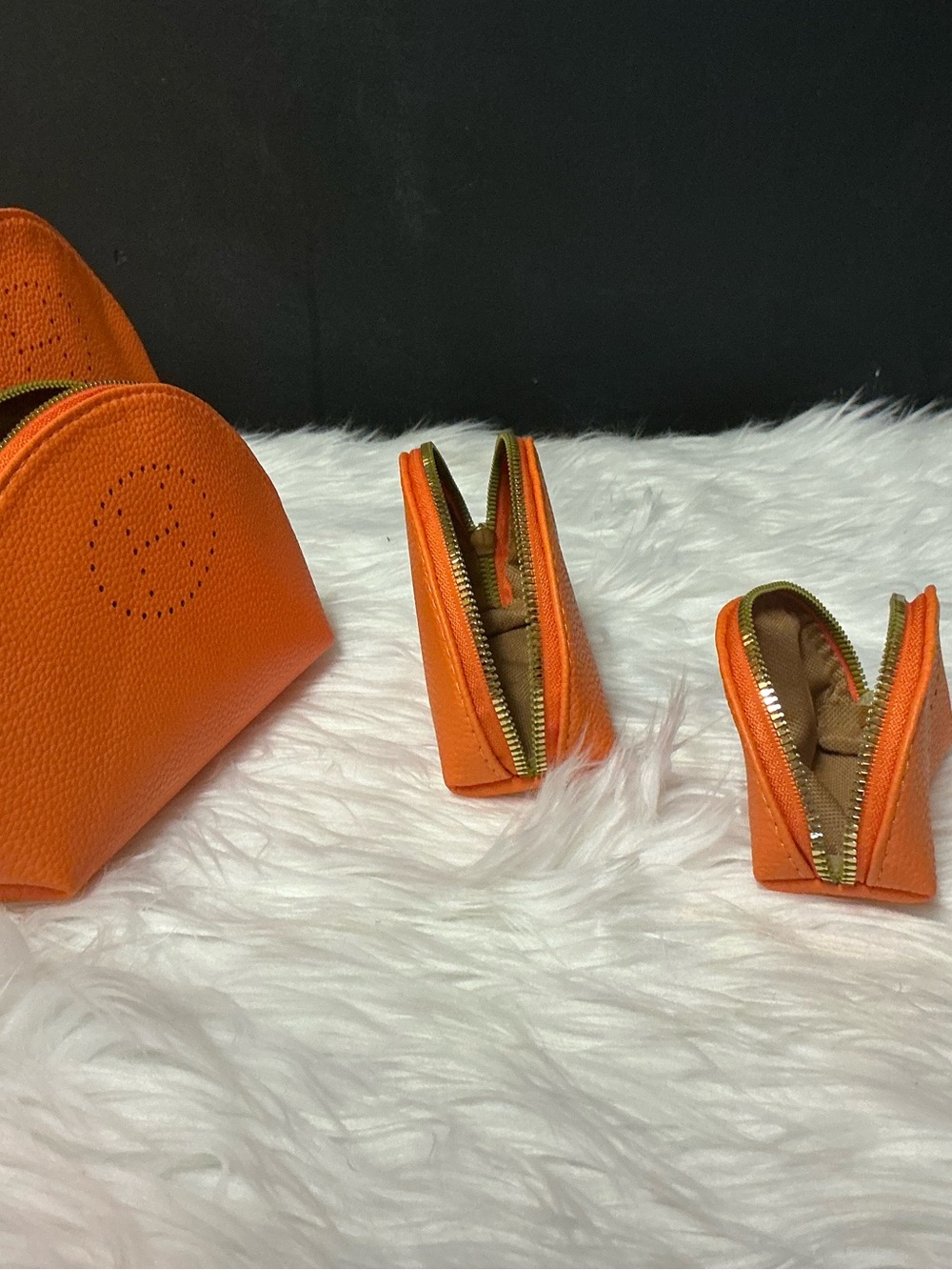 Women's Orange Leather Zip Pouch Shoe Accessories